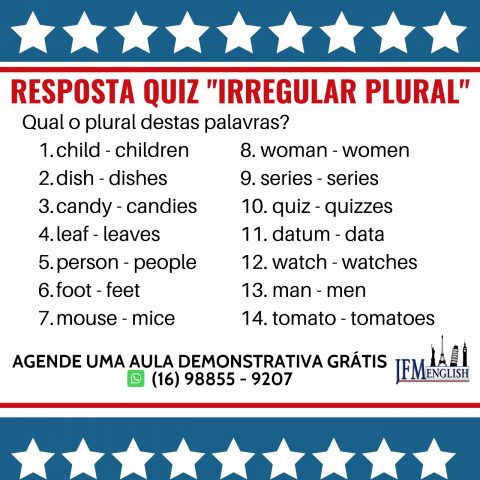 Resolução Quiz 09 - Irregular plural
